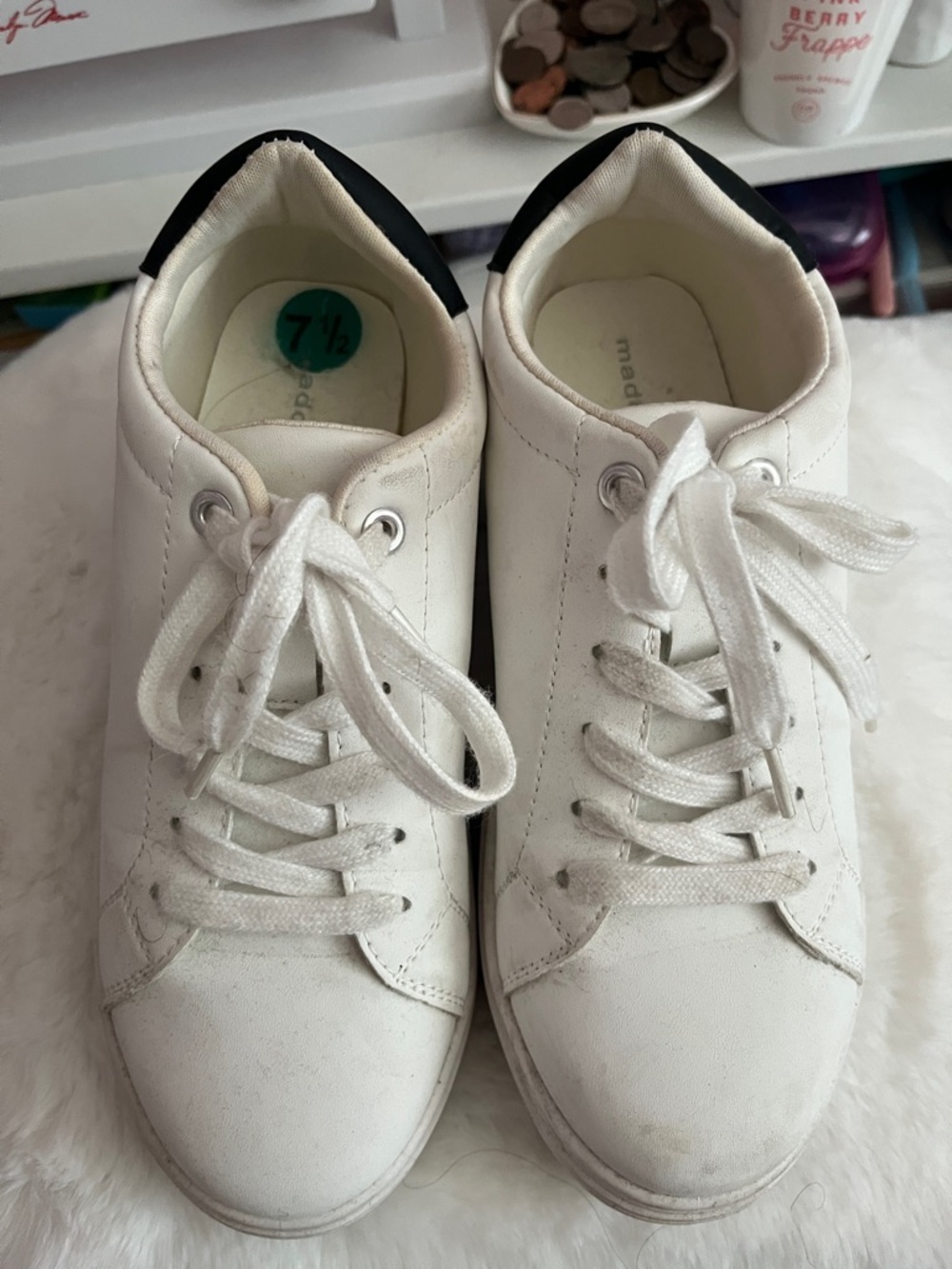 Madden Girl White Sneakers with Black Heel Accent